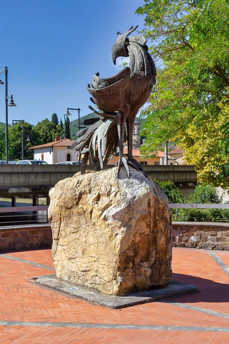 Black Rooster statue in Greve in Chianti, symbol of the Chianti Classico wine region.