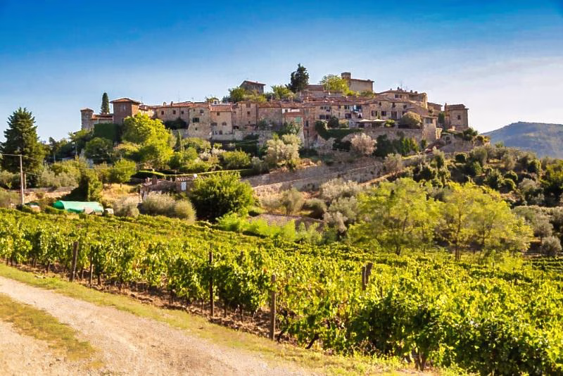 Montefioralle village above the vineyards in Chianti, Tuscany