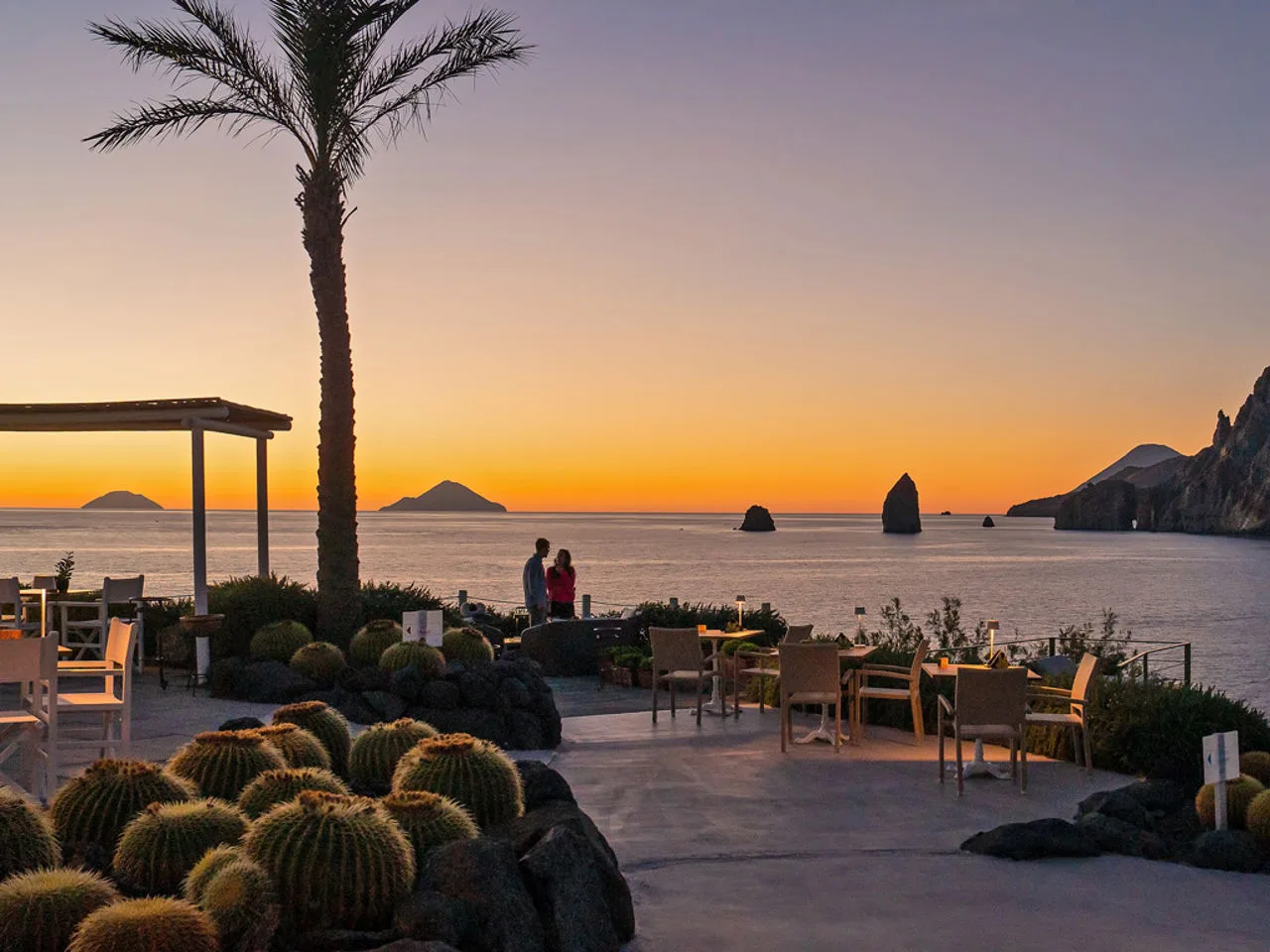 Sunset over the Aeolian Islands from Therasia Resort on Vulcano