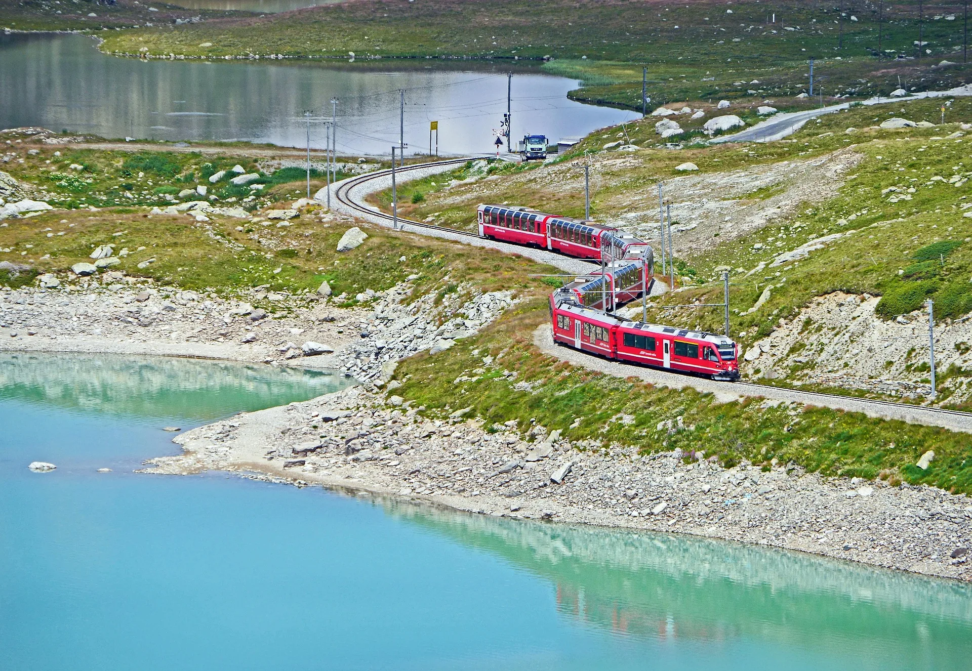 Mountain landscape around the Bernina Pass