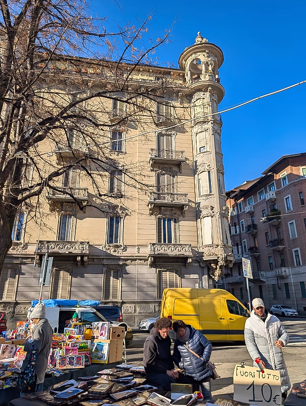 Piazza Benefica, Turin Liberty residential building with corner tower overlooking Piazza Benefica, Turin