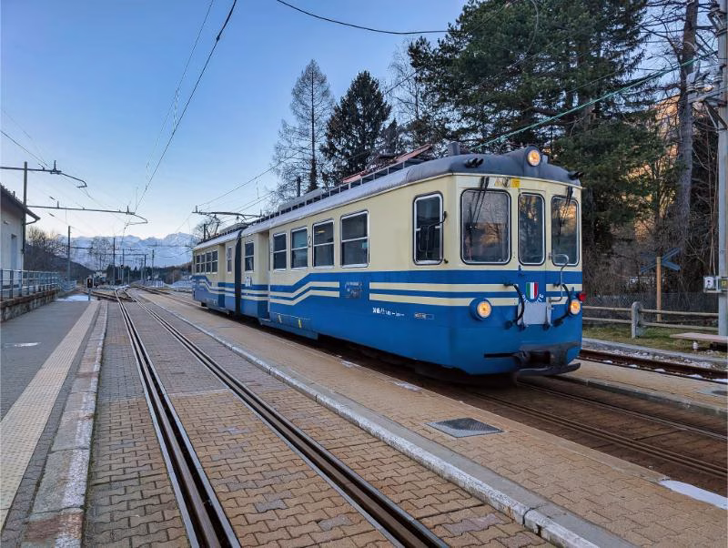 Vigezzina–Centovalli regional train at station between Domodossola and Locarno