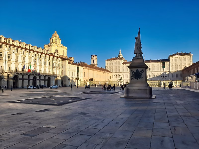 Piazza Castello in Turin with Palazzo Reale and the dome of the Guarini Chapel