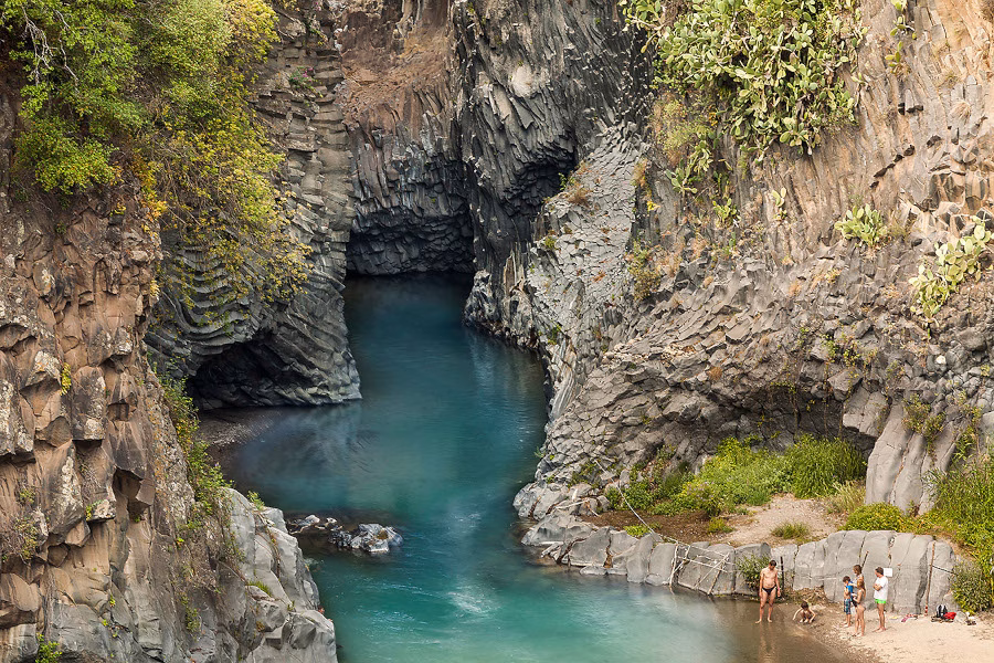 Alcantara River Park in Sicily with river gorge, rocks and natural scenery