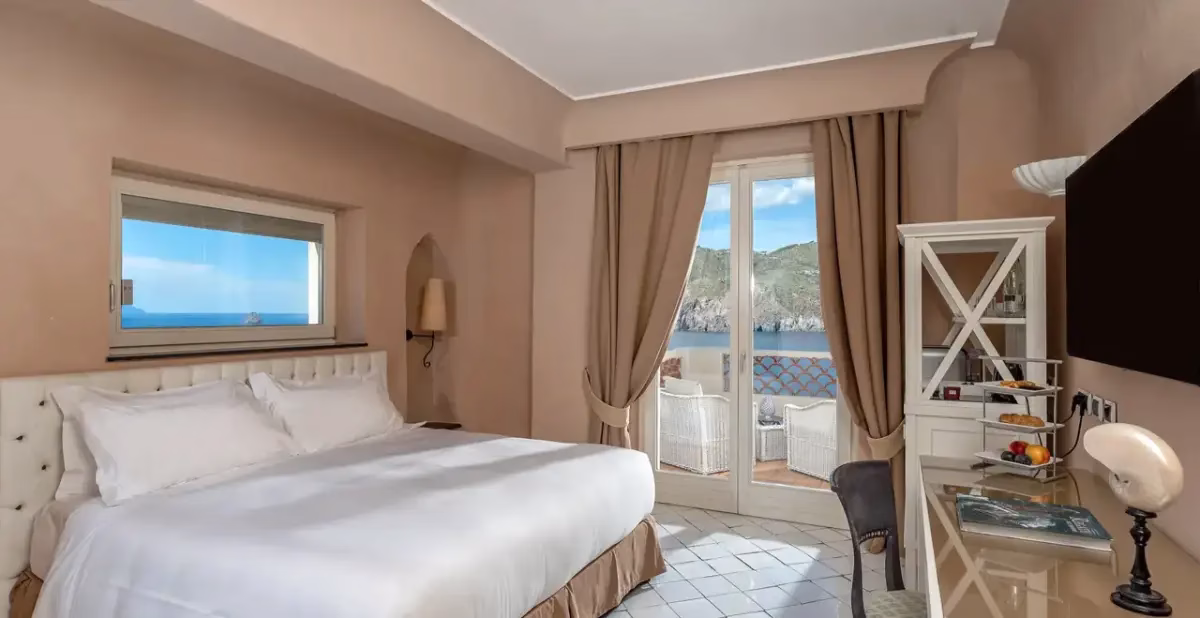 Comfort room with balcony and sea view at Therasia Resort