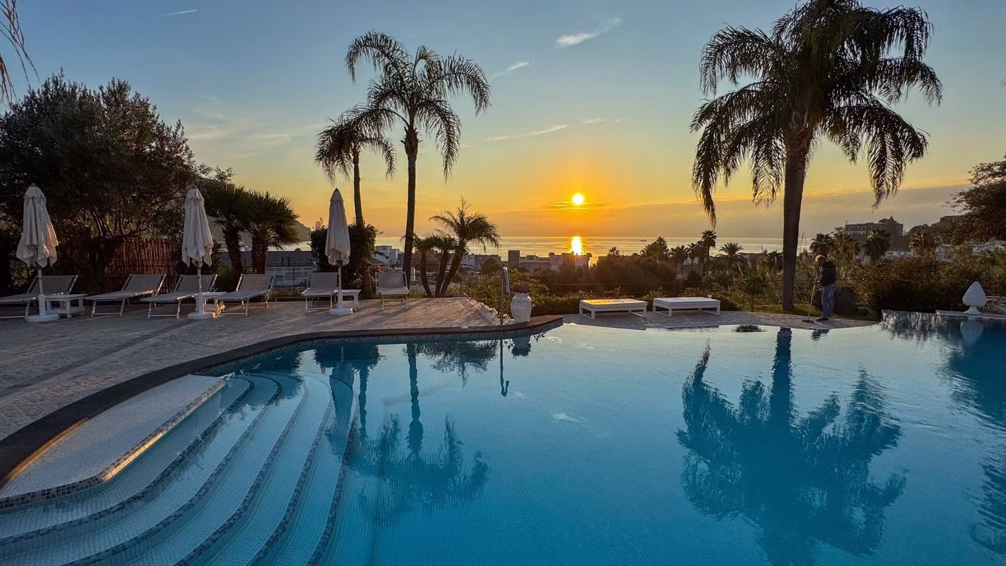 Panoramic swimming pool at Hotel Mea overlooking Lipari