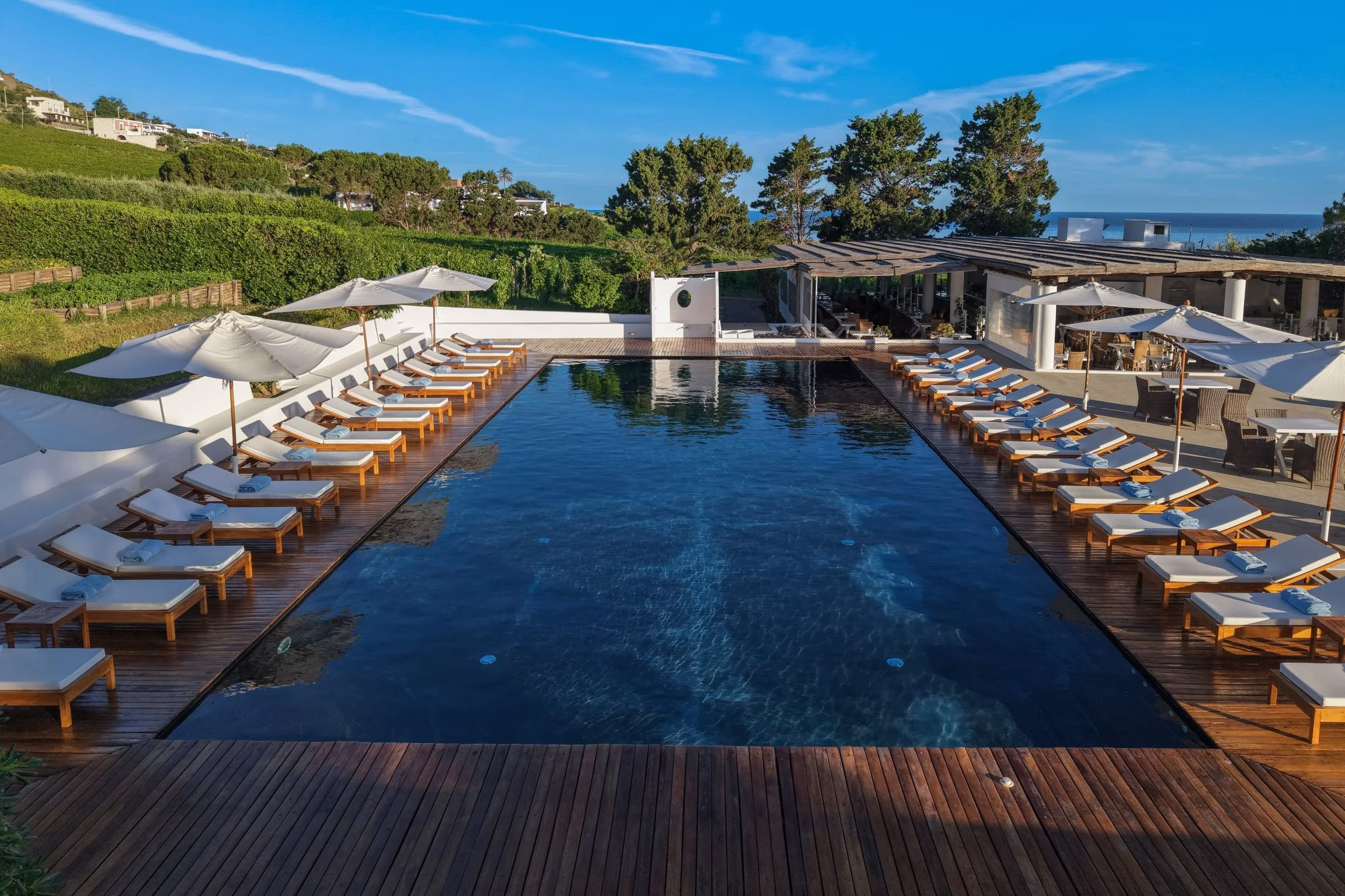 Panoramic swimming pool overlooking the sea at Capofaro Resort