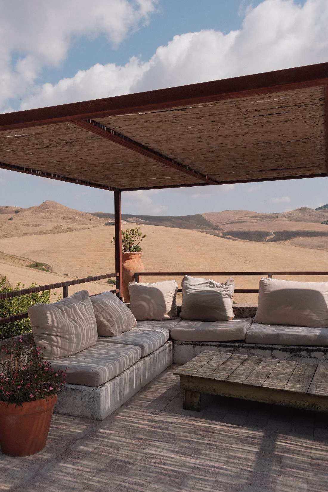 Terrace and countryside views at Masseria Susafa in the Madonie