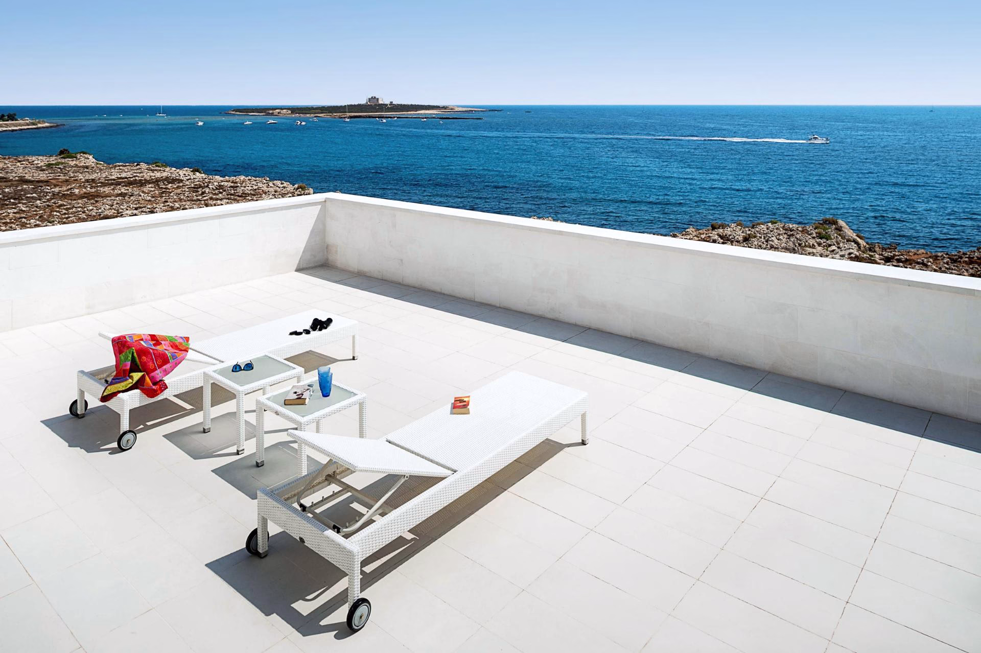 Sea-facing sun terrace at Villa Tasso in South-East Sicily