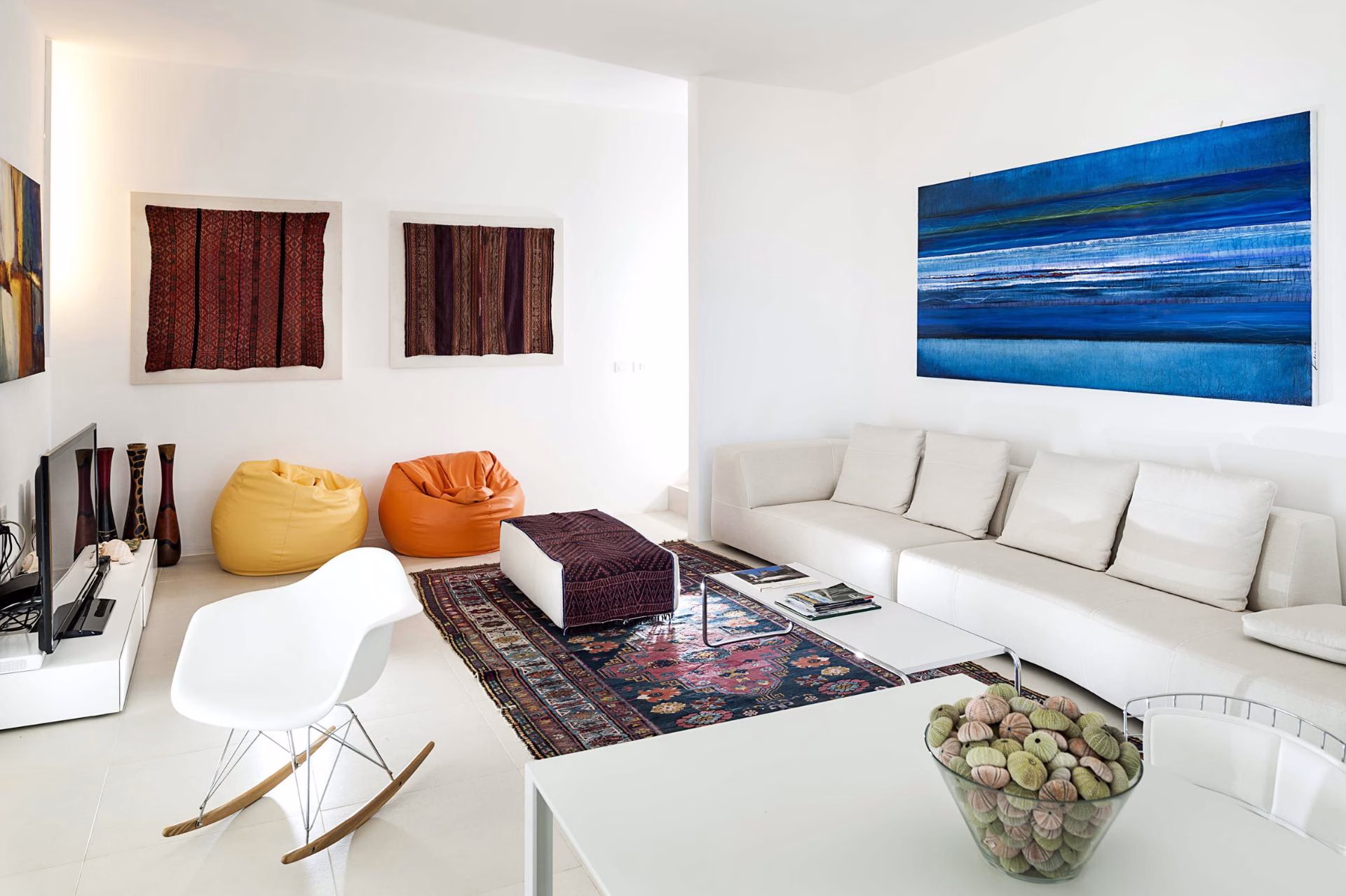 Contemporary living room in the main house at Villa Tasso