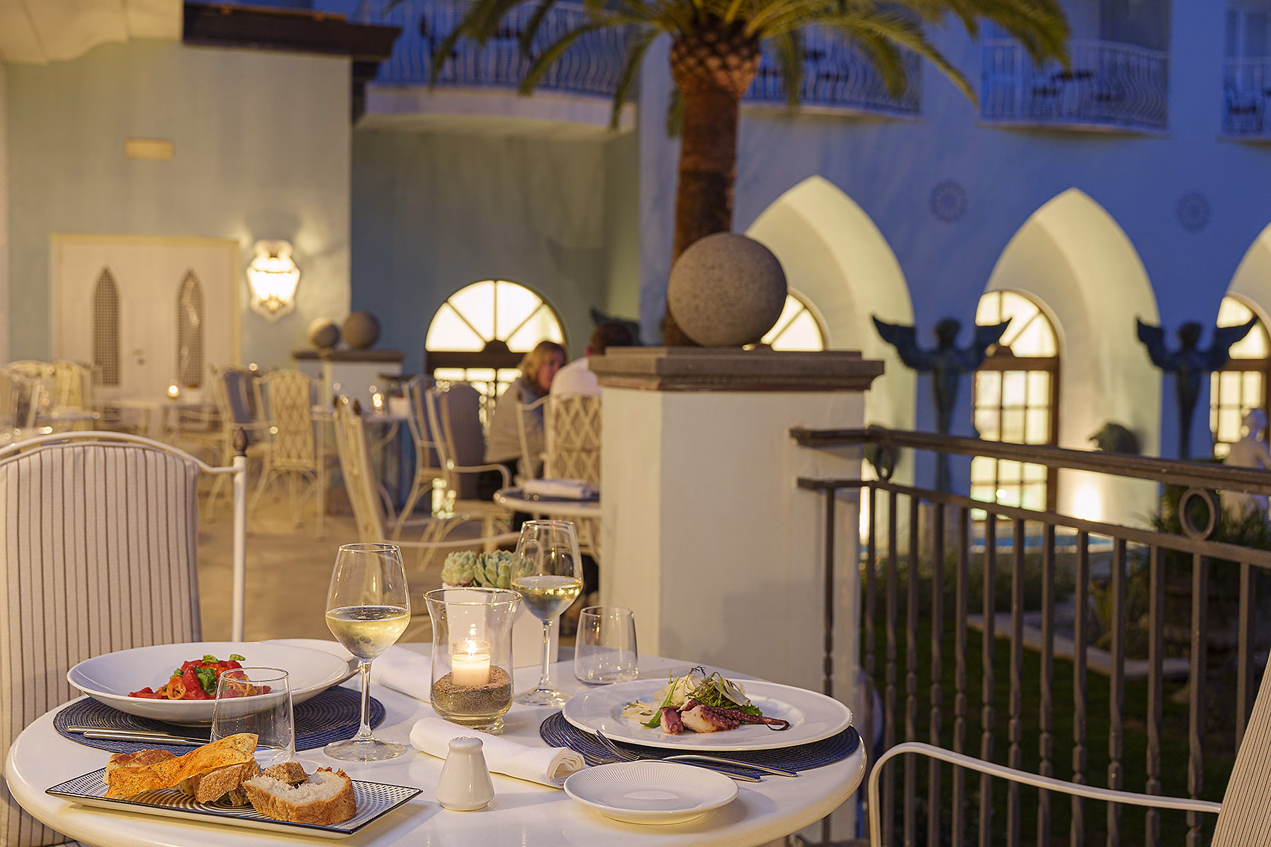 Evening dining terrace on the rooftop of Palazzo Manzi Terme and Spa