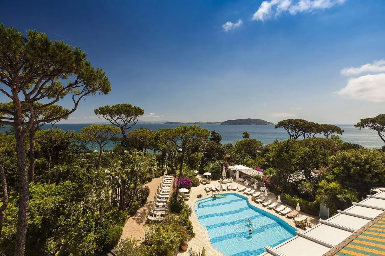 Swimming pool and Mediterranean gardens at Excelsior Belvedere Hotel and Spa in Ischia