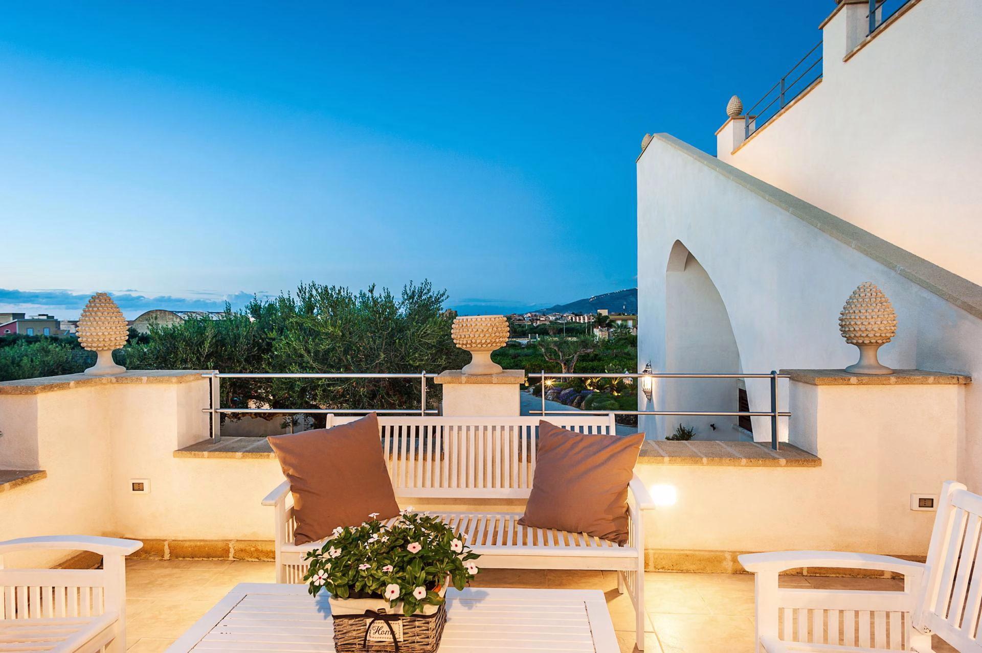 Villa Pina terrace prepared for the evening