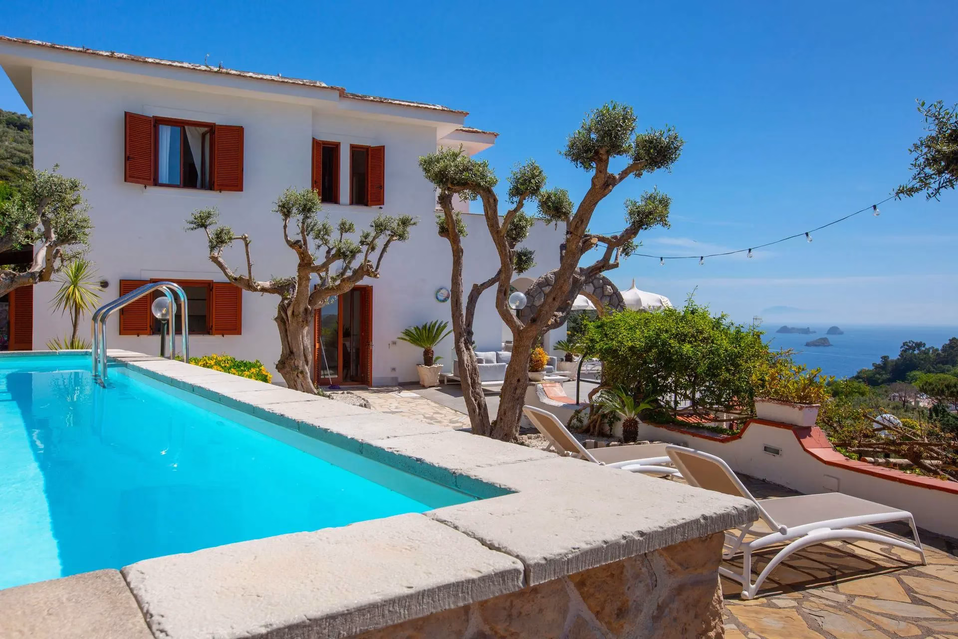 Pool terrace and Villa Mira