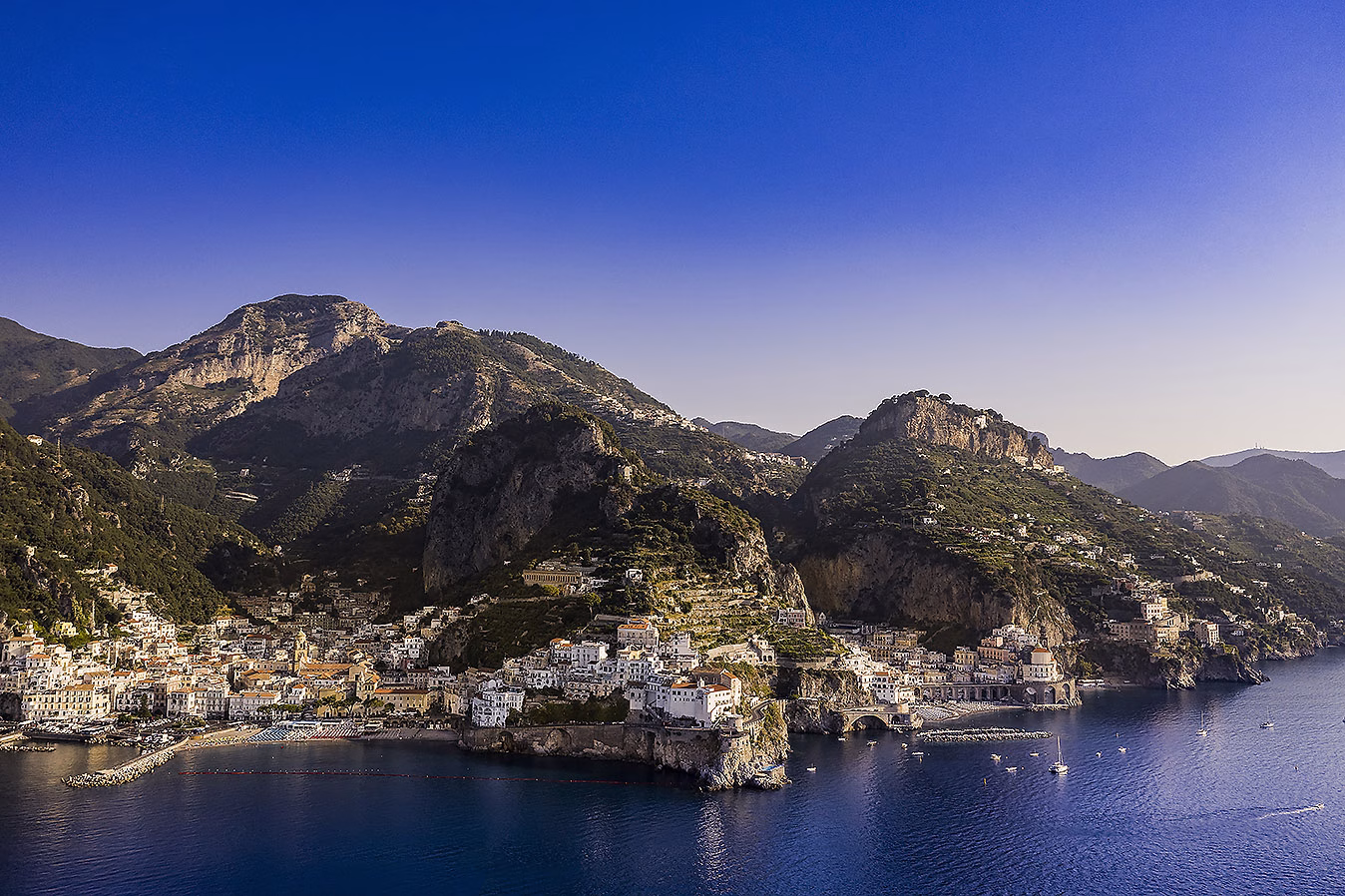 Amalfi and Atrani seen together from the sea