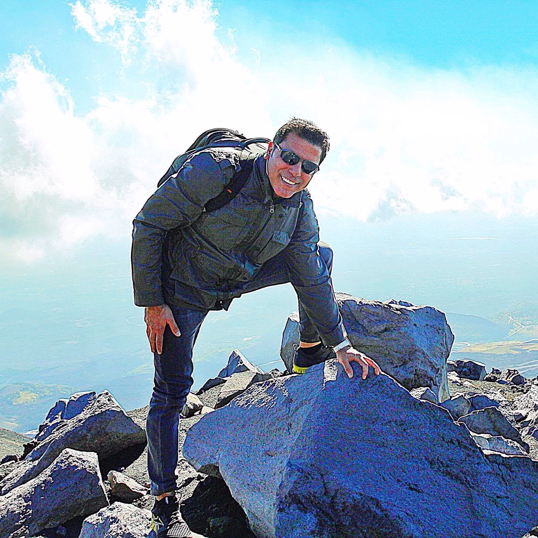 Angelo d’Avino on rocky terrain on Mount Etna.