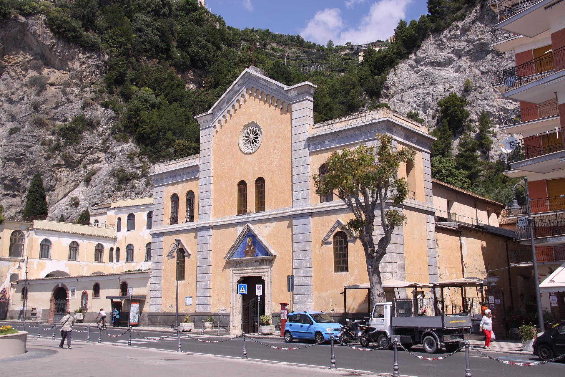 San Francesco church in Maiori beneath a steep hillside