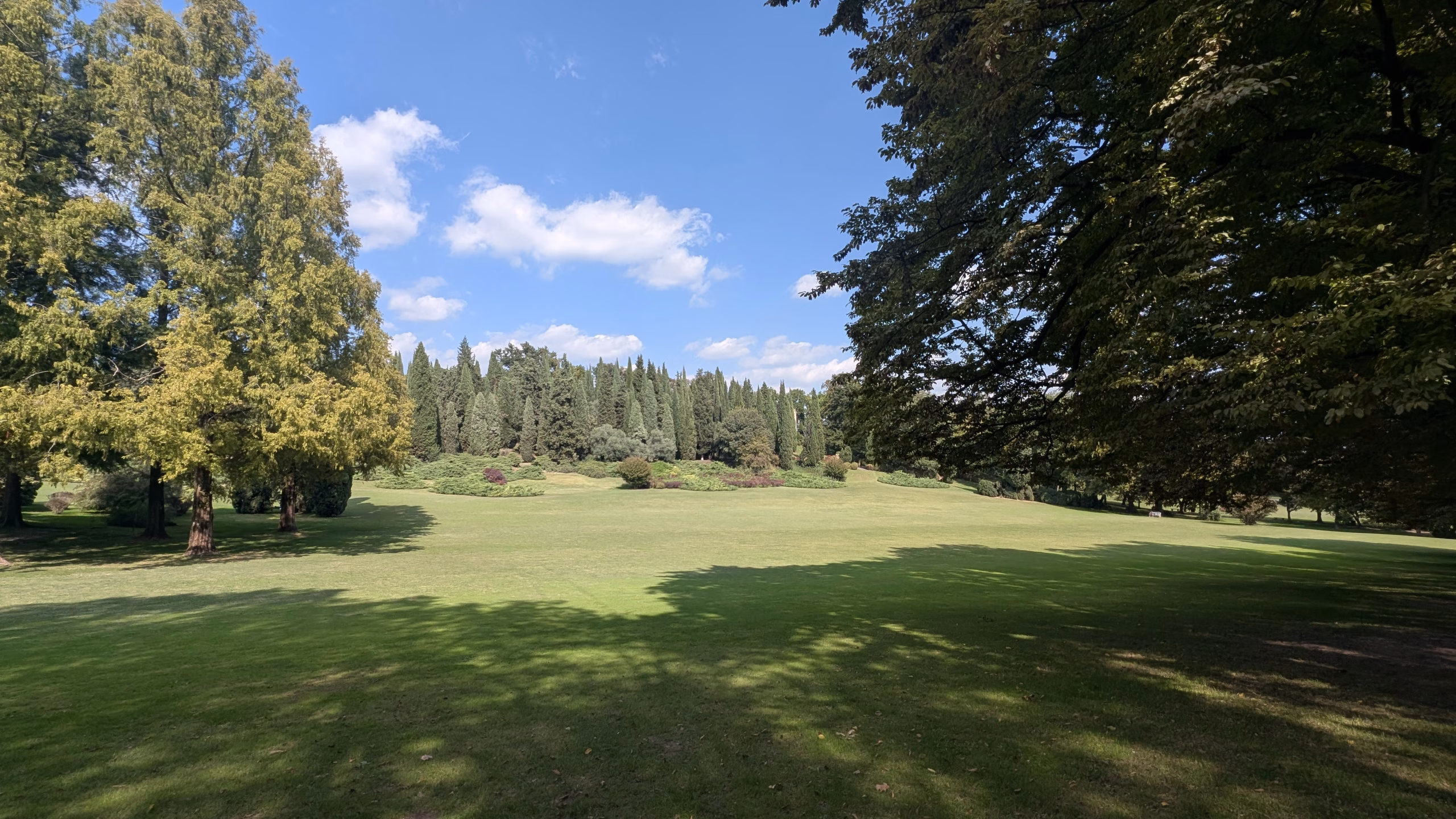 Broad lawn framed by mature trees in Parco Giardino Sigurtà