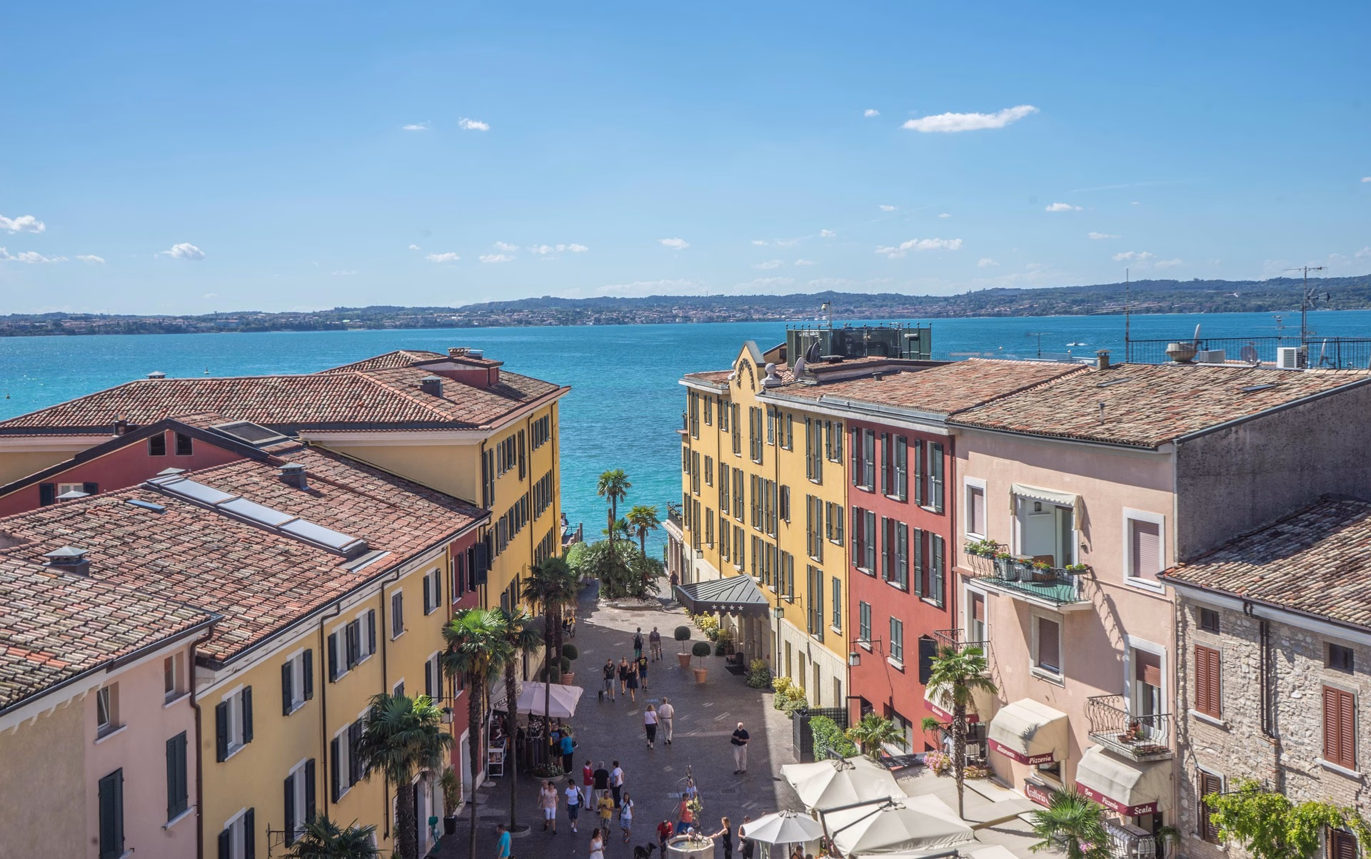 Sirmione’s rooftops, with Lake Garda just beyond.