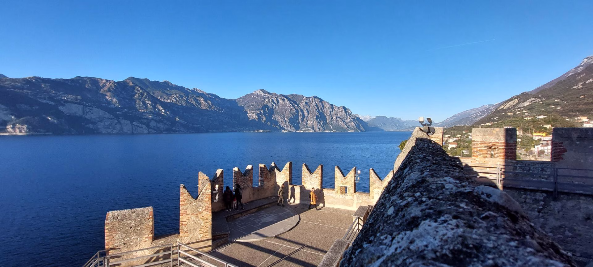 Lake Garda and the mountains viewed from the battlements of Malcesine castle